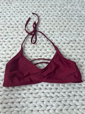 Tie-Back Burgundy Halter Bikini Top with Front Strap Detail